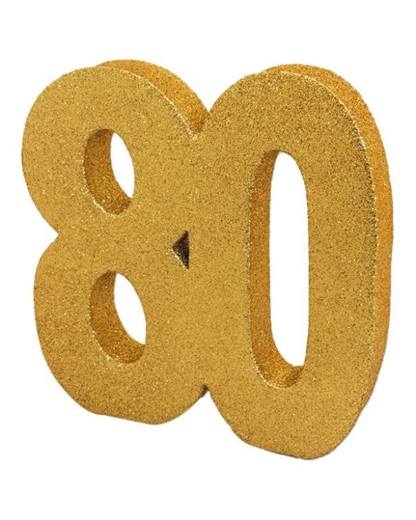 80th Gold Glitter Table Decoration - 20cm