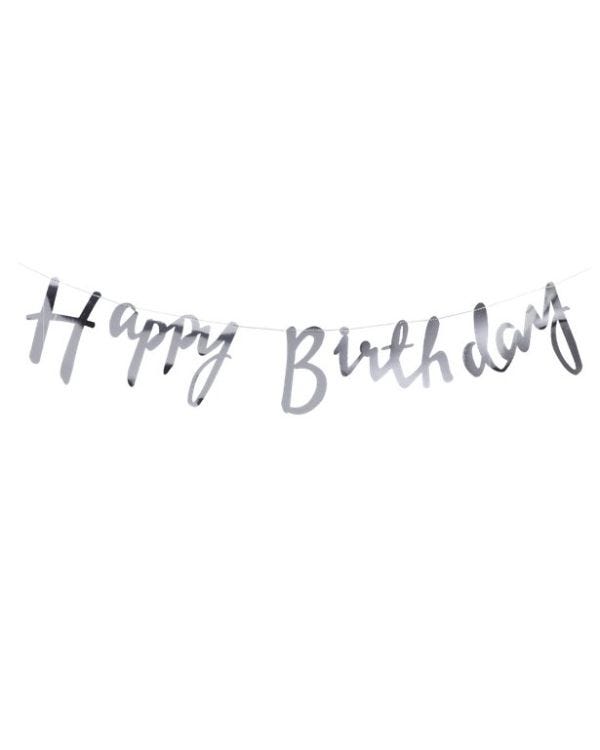 Silver &#039;Happy Birthday&#039; Paper Banner - 1.5m