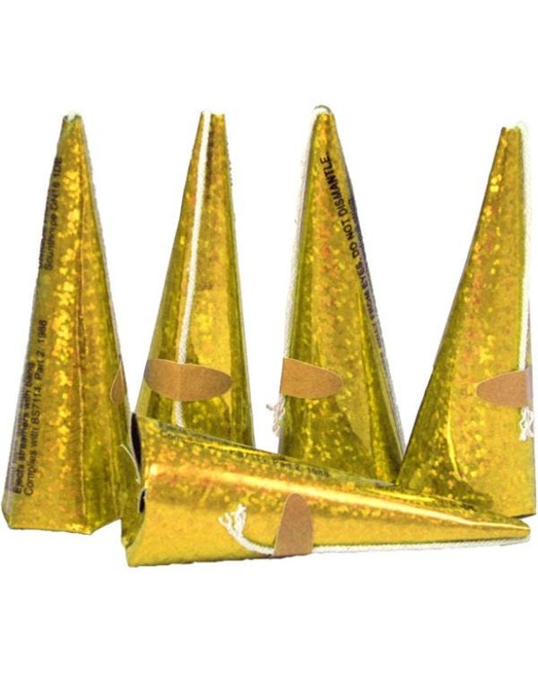 Holographic Gold Cone Party Poppers (10pk)