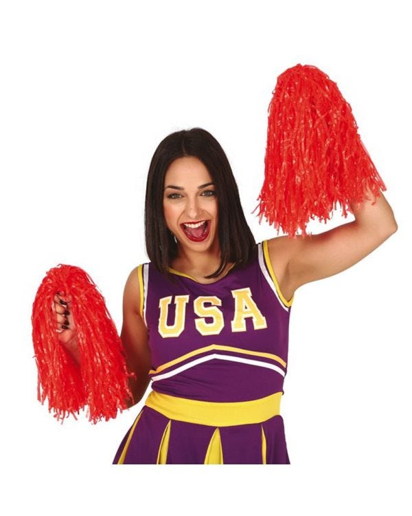 Red Cheerleading Pom Poms - Standard Tinsel