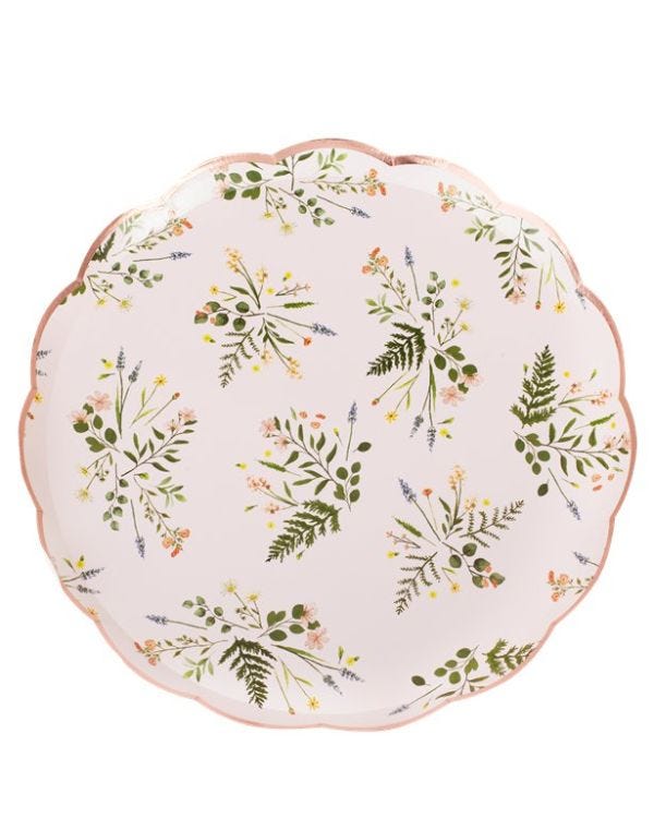 Rose Gold Floral Paper Plates - 21.5cm (8pk)