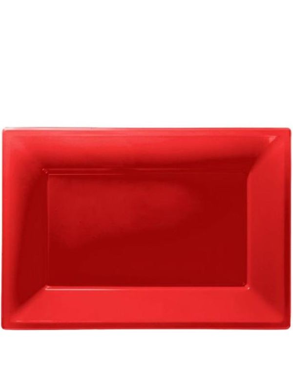 Red Plastic Serving Platters - 23cm x 32cm (3pk)