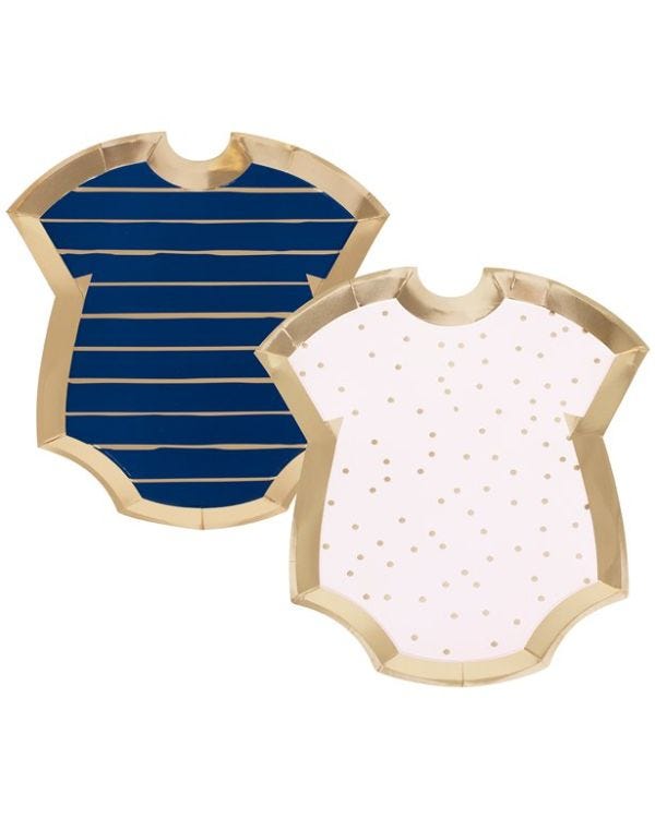 Gender Reveal Navy &amp; Pink Baby Grow Shaped Plates (8pk)