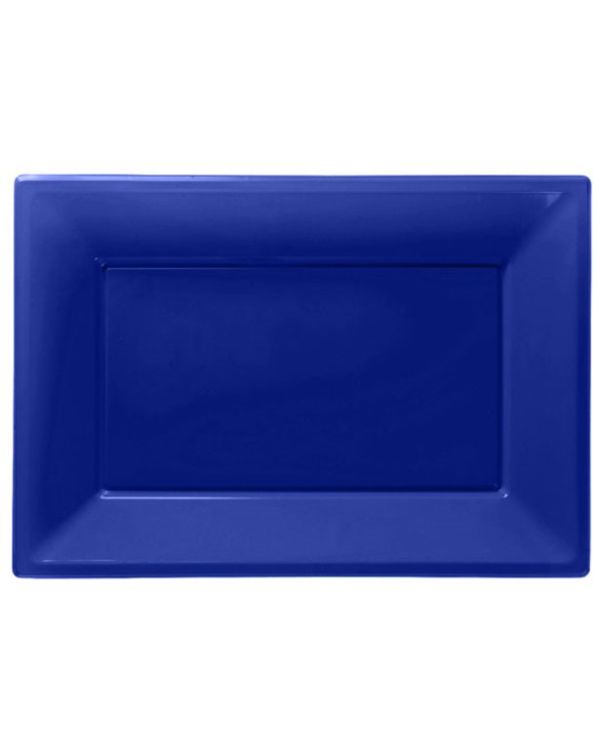 Royal Blue Plastic Serving Platters - 23cm x 32cm (3pk)
