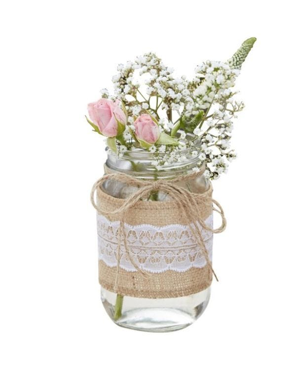Rustic Country Hessian Wrapped Glass Jars - 12cm