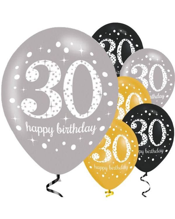 Sparkling Celebration 30th Birthday Balloons - 11&quot; Latex (6pk)