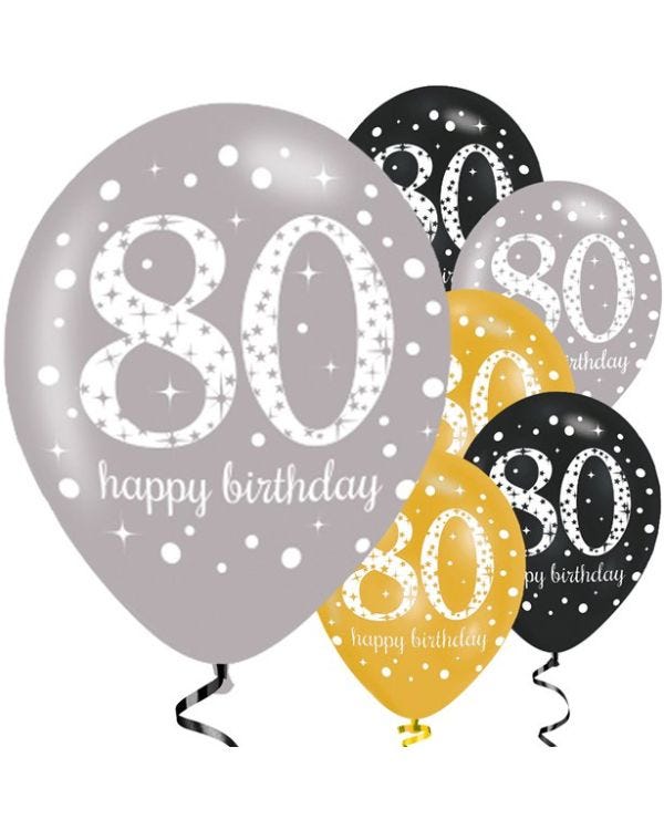 Sparkling Celebration 80th Birthday Balloons - 11&quot; Latex (6pk)