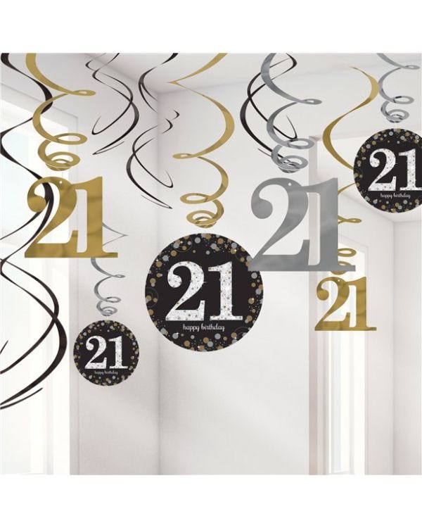 Sparkling Celebration 21st Birthday Hanging Swirls - 45cm (12pk)