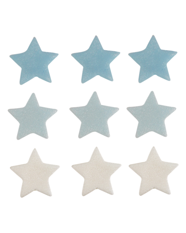 Blue, Silver &amp; White Stars Sugar Cake Toppers (9pk)