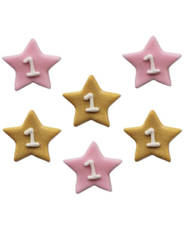 One Little Star Pink Sugar Cake Toppers (6pk)