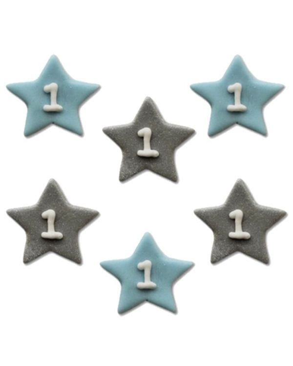 One Little Star Blue Sugar Cake Toppers (6pk)