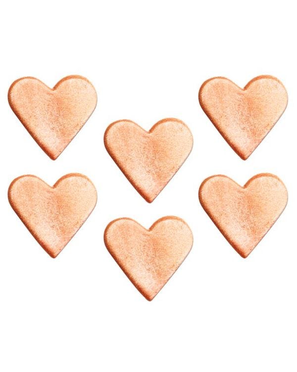 Rose Gold Shimmering Hearts Sugar Decorations (6pk)