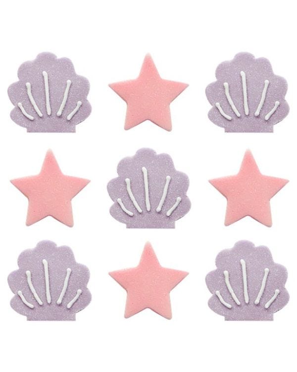 Stars &amp; Shells Sugar Cake Toppers (9pk)