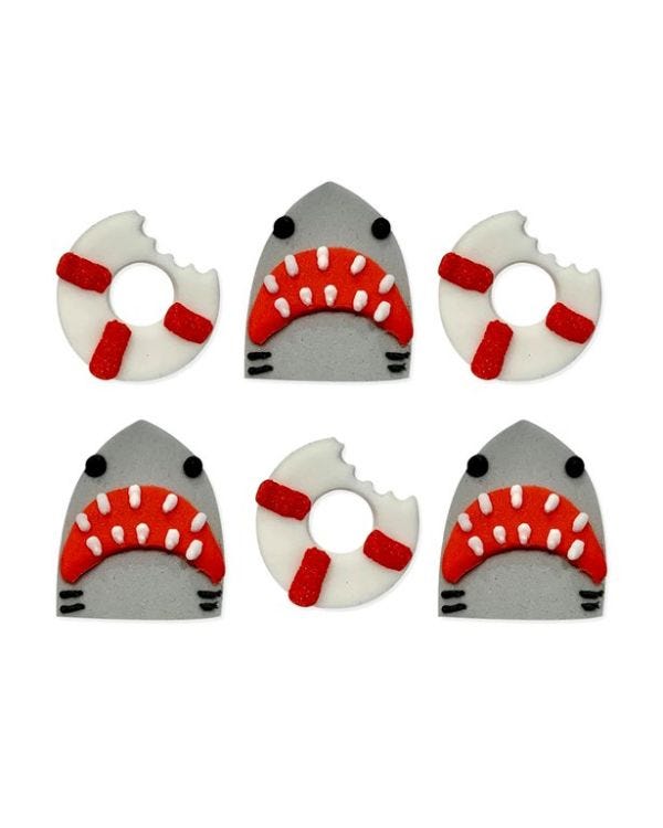 Shark and Life Buoy Sugar Cake Toppers x6 (6pk)