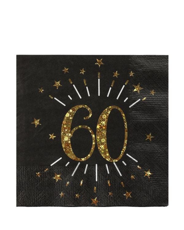 Sparkling Gold 60th Napkins - 25cm (10pk)