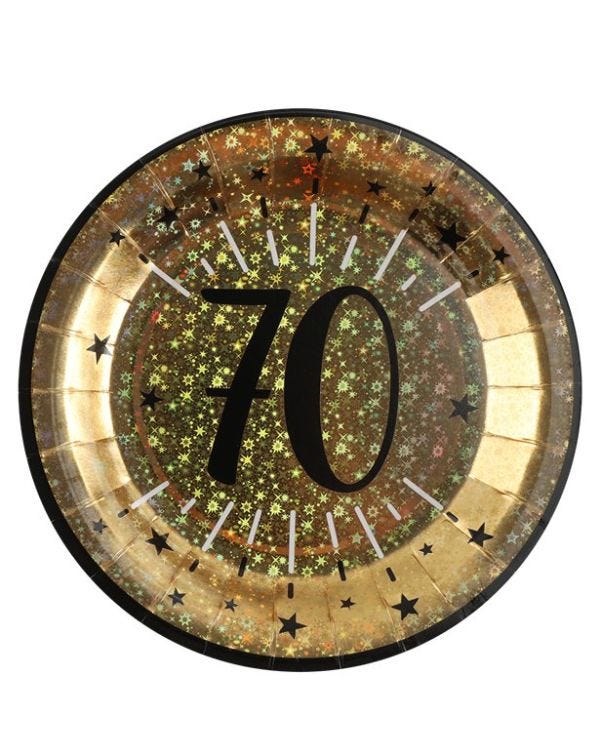Sparkling Gold 70th Paper Plate - 23cm (10pk)