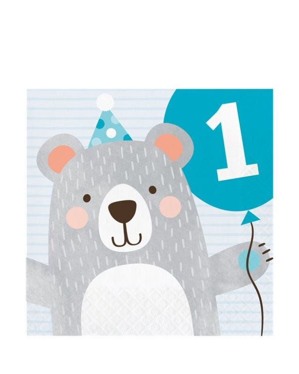 Birthday Bear 1st Birthday Paper Napkins - 33cm (16pk)