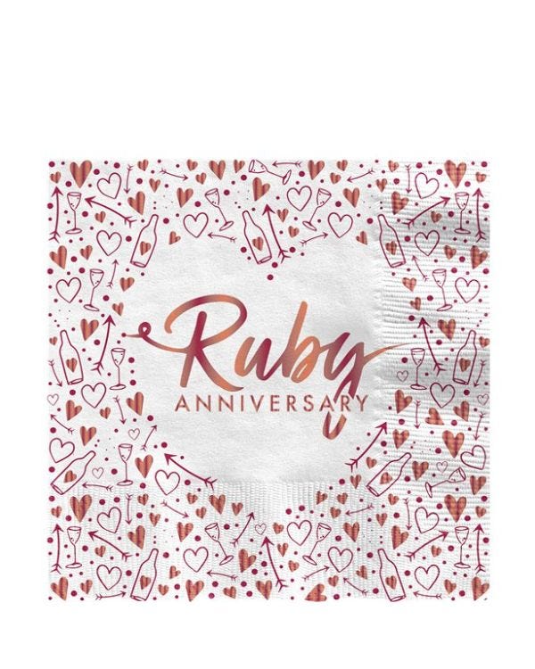 40th Ruby Wedding Anniversary Napkins - 33cm (16pk)