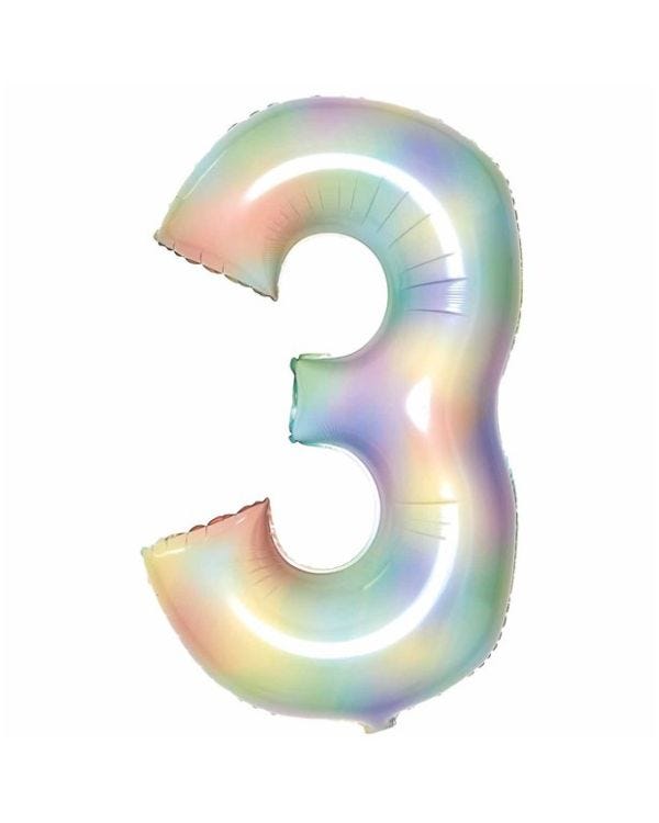 Number 3 Pastel Rainbow Foil Balloon - 34&quot;