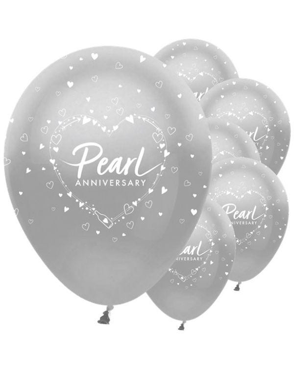 30th Pearl Wedding Anniversary Balloons - 12&quot; Latex (6pk)