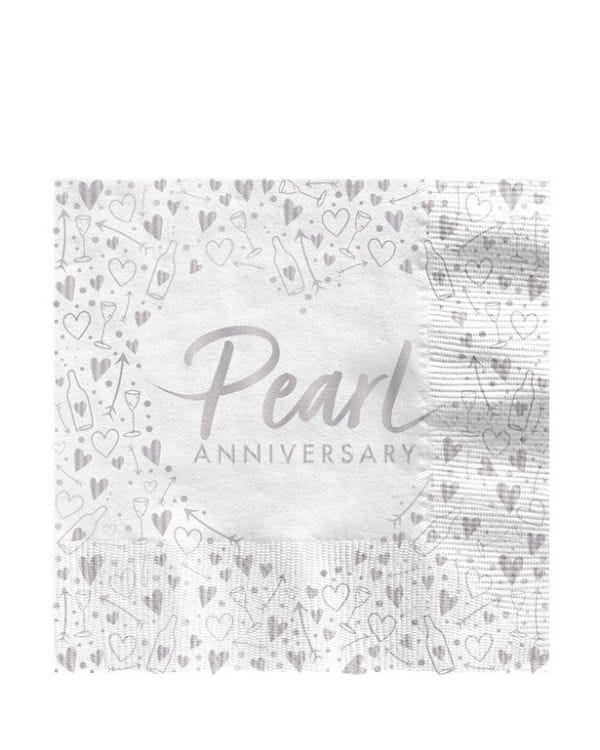 30th Pearl Wedding Anniversary Napkins - 33cm (16pk)