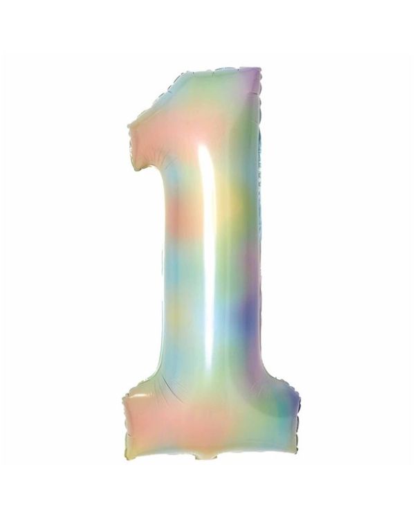 Number 1 Pastel Rainbow Foil Balloon - 34&quot;