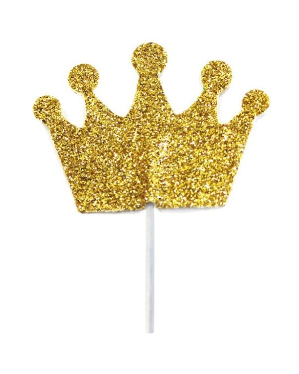 Crown Gold Glitter Cake Topper - 3.5cm (12pk)