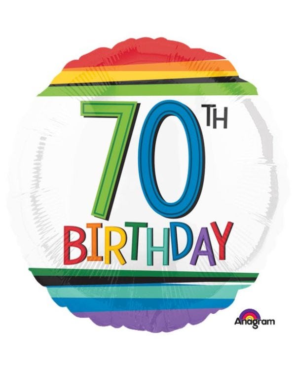 70th Birthday Rainbow Balloon - 18&quot; Foil