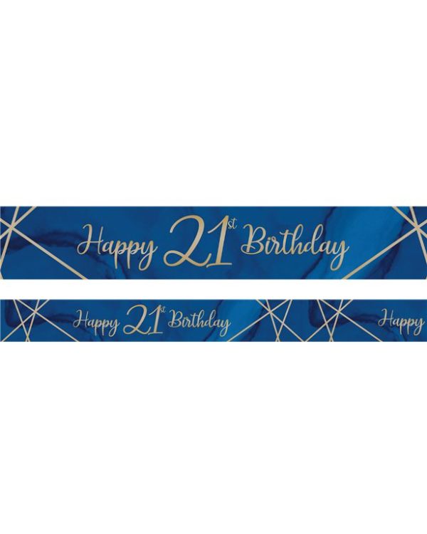Navy &amp; Gold Geode &#039;Happy 21st Birthday&#039; Foil Banner - 2.74m