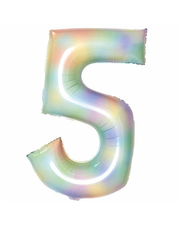 Number 5 Pastel Rainbow Foil Balloon - 34&quot;