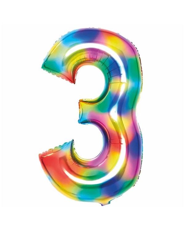Number 3 Rainbow Foil Balloon - 34&quot;