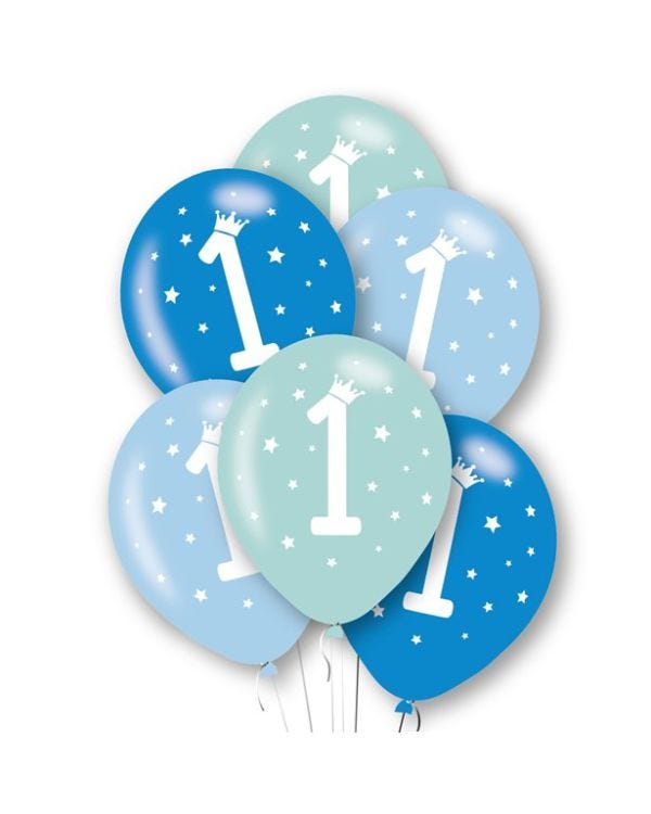 1st Birthday Blue Latex Balloons - 11&quot; (6pk)