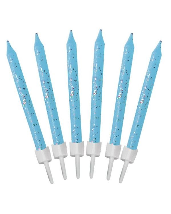 Pale Blue Glitter Candles (12pk)