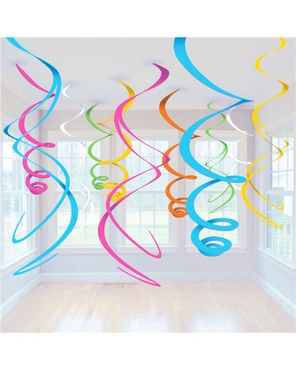 Multicoloured Hanging Swirls Decoration - 55cm (12pk)