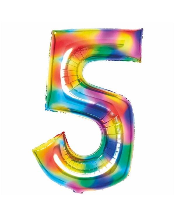 Number 5 Rainbow Foil Balloon - 34&quot;