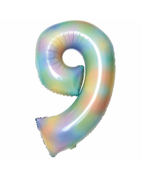 Number 9 Pastel Rainbow Foil Balloon - 34&quot;