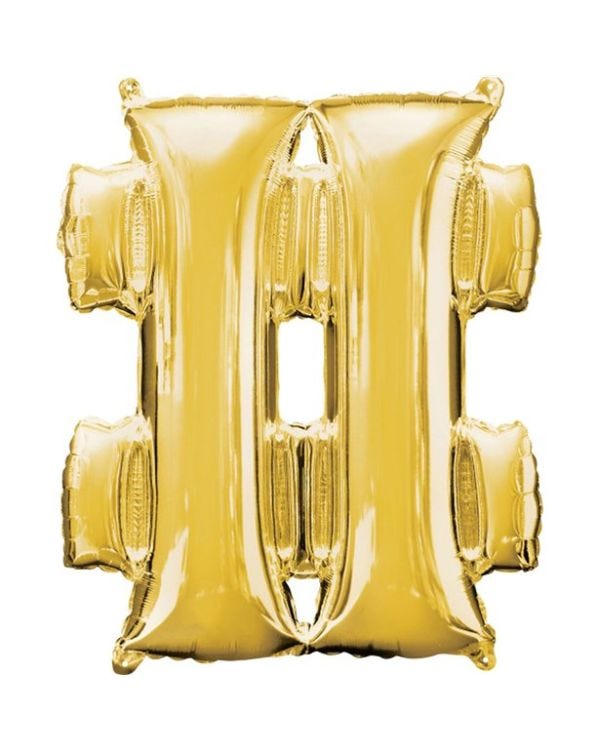 Gold Hashtag Shaped Balloon - 34&quot; Foil