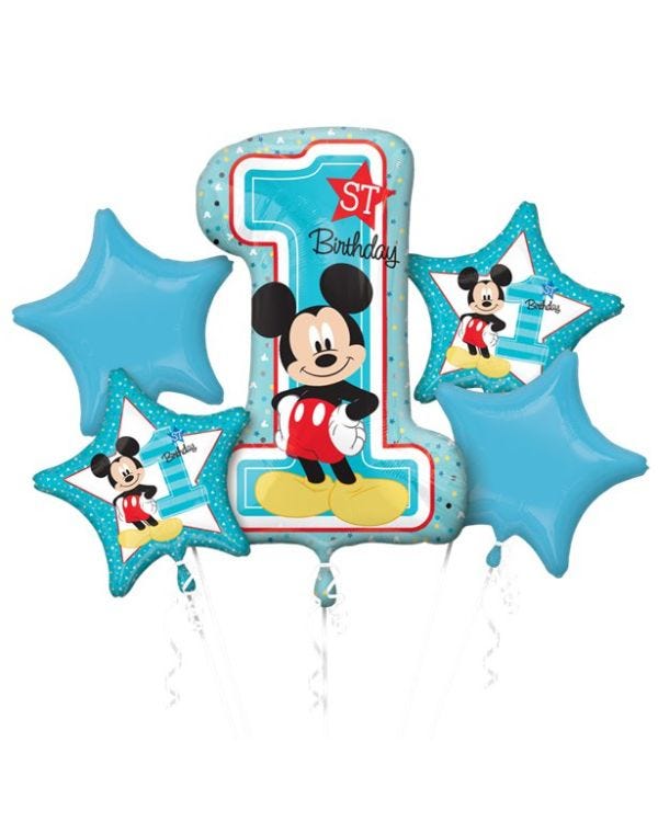 Mickey Mouse 1st Birthday Balloon Bouquet - Assorted Foil