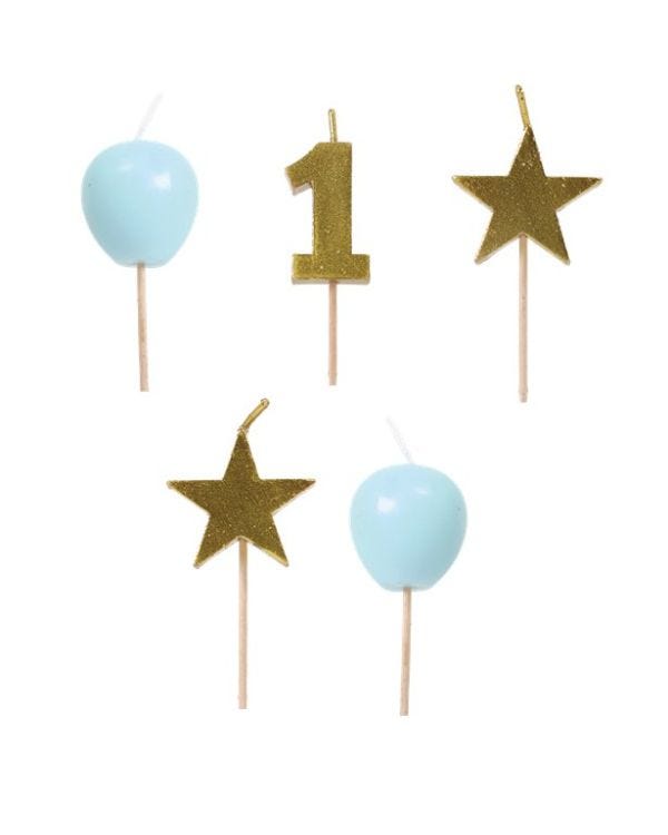 Blue and Gold 1st Birthday Candles - 3.5cm (5pk)