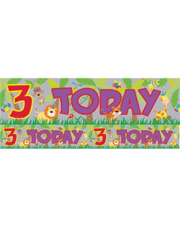 Holographic Animals 3rd Birthday Foil Banner - 2.6m