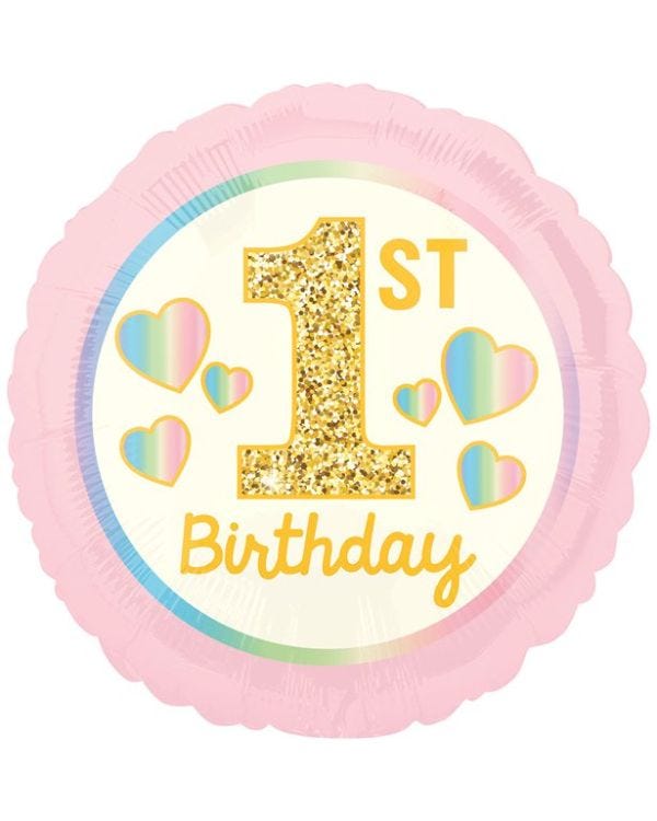 1st Birthday Pink &amp; Gold Balloon - 18&quot; Foil