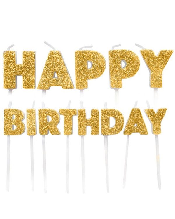 Gold &#039;Happy Birthday&#039; Candles (13pk)