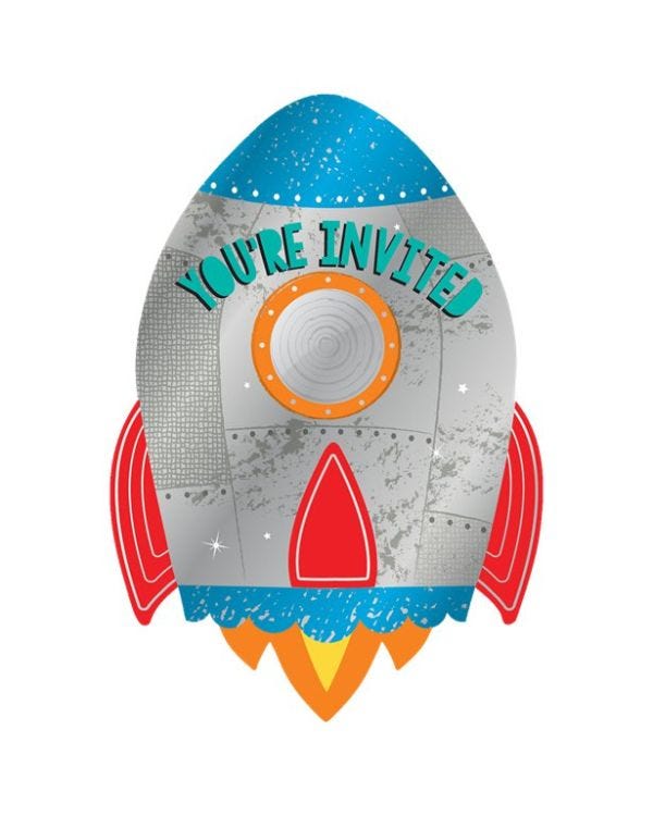 Blast Off Birthday Invitations with Stickers (8pk)