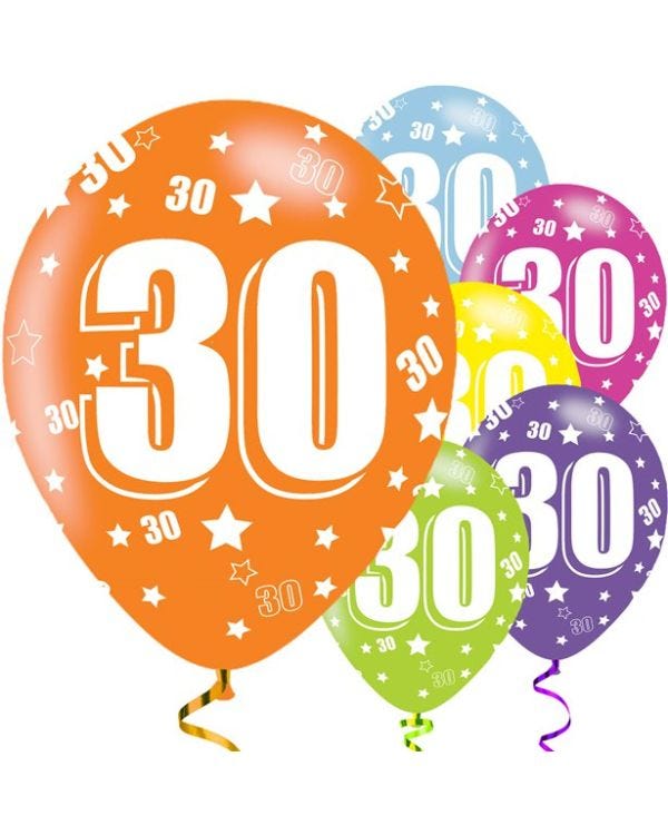 30th Birthday Assorted Balloons - 11&#039;&#039; Latex (6pk)
