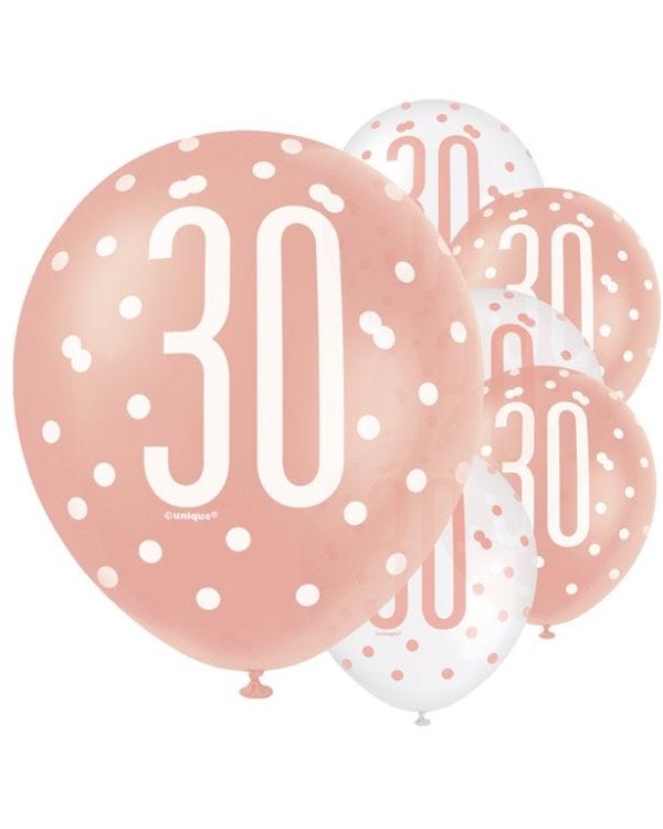 Rose Gold Glitz 30th Birthday Balloons - 12&quot; Latex (6pk)