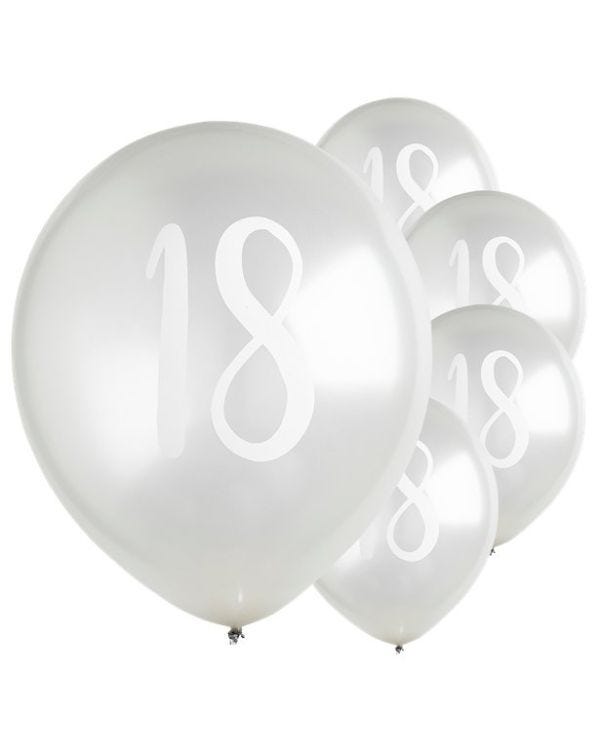 Silver 18th Milestone Balloons - 12&quot; Latex (5pk)