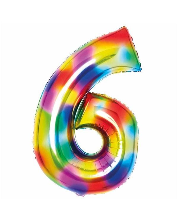 Number 6 Rainbow Foil Balloon - 34&quot;