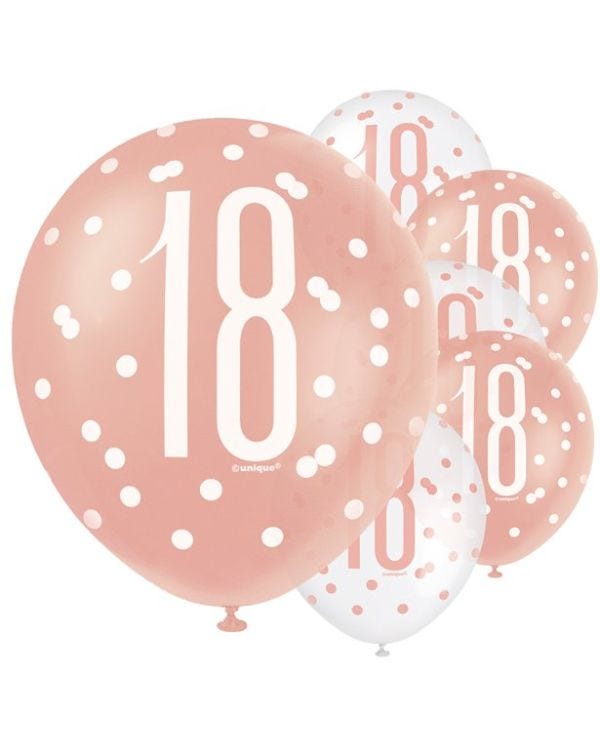Rose Gold Glitz 18th Birthday Balloons - 12&quot; Latex (6pk)
