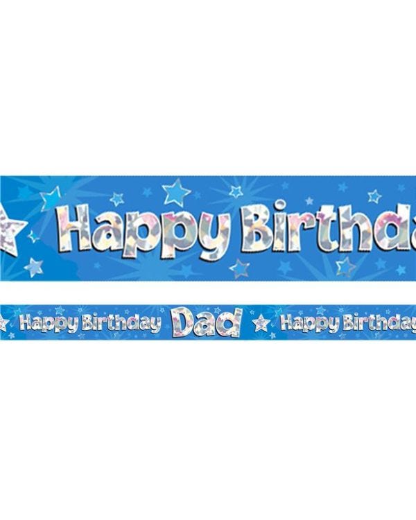 Blue &#039;Happy Birthday Dad&#039; Holographic Foil Banner - 2.7m