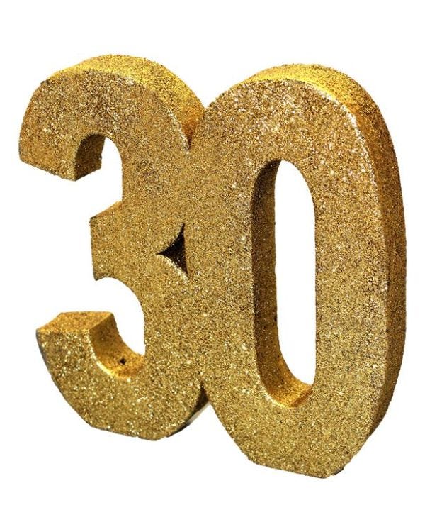 Age 30 Gold Glitter Table Decoration - 20cm